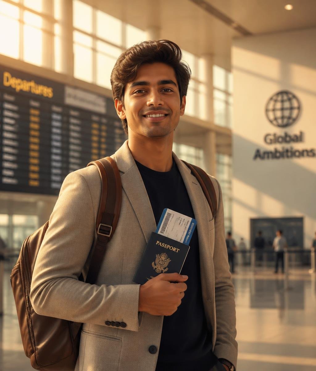 Bangladeshi student celebrating university admission with passport and offer letter